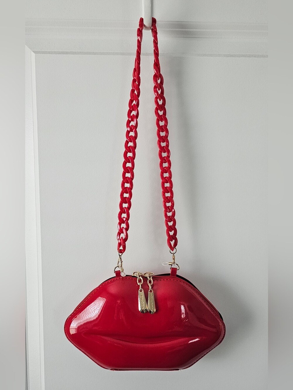 Betsey Johnson Red Lip-Shaped Shoulder Bag with Chain Strap